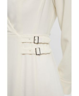 Women's Crepe Buckle Waist Midi Shirt Dress