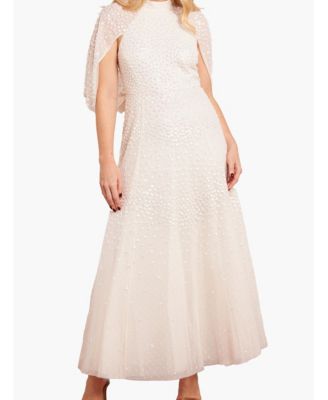 Women's Scallop Sequin Cape Ankle Gown