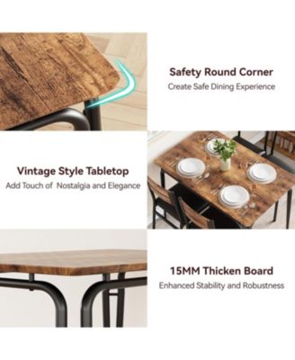 Dining Table Set for 4, Kitchen Table and Chairs for 4 ,Wood Modern Rectangle Dinner Table With Upholstered Seat