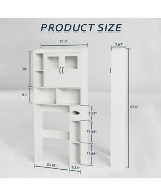 Over Toilet Storage Cabinet with Glass Doors and Adjustable Shelves, 67.4 in Tall Bathroom Organizer for Bath or Laundry