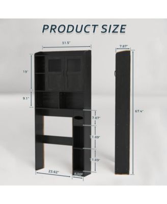 Over Toilet Storage Cabinet with Glass Doors and Adjustable Shelves, 67.4 in Tall Bathroom Organizer for Bath or Laundry