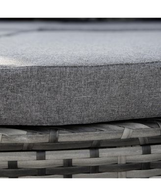 4-Piece Outdoor Rattan Furniture Set, Round Convertible Patio Daybed or Sunbed, Sectional Sofa with Canopy, Pillows, Cushions, Footrest, Table, PE Plastic Wicker, Grey