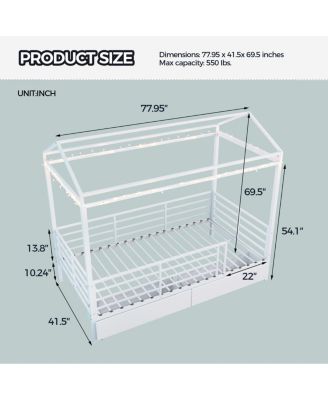Kids House Floor Bed Frame with Roof