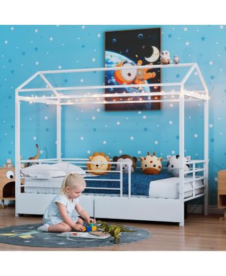 Kids House Floor Bed Frame with Roof