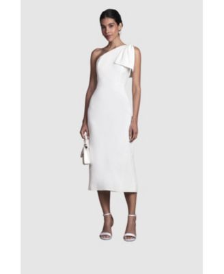 Women's Bow One Shoulder Midi Wedding Dress