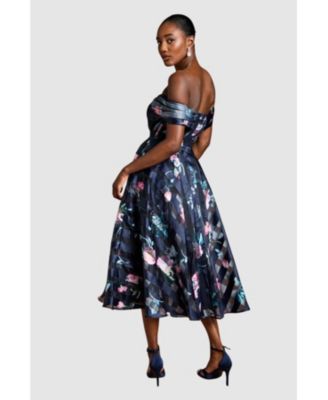 Women's Stripe Organza Pleat Top Midi Dress