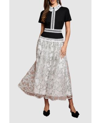 Women's Embroidered Mesh Skirt Midaxi Dress