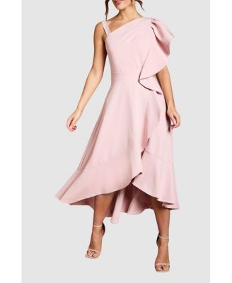 Women's One Shoulder Crepe Ruffle Midi Dress