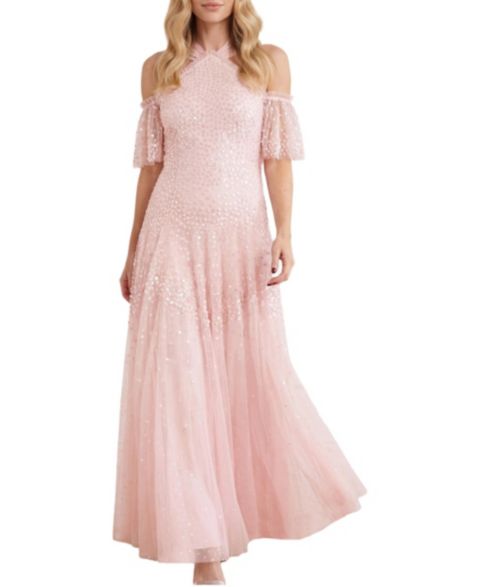 Женское платье Needle & Thread Scallop Sequin Halter-Neck Ankle Gown, цвет: Seashell