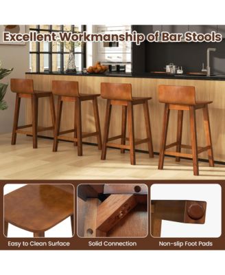 24.5'' Solid Wood Bar Stools Set of 4 Home Counter Kitchen Stools w/ Low Backrest and Footrest