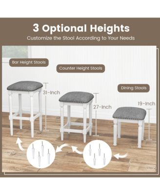 4PCS Upholstered 3-Height Bar Stool Versatile Kitchen Dining Stool