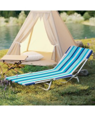 2 Pieces 5-position Lay Flat Beach Recliner with Carry Strap and Metal