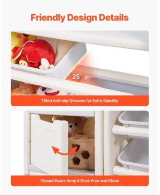 4-Tier Kids Toy Storage with Bookshelf, Drawing Board and 10 Bins, 88.6 x 36 in