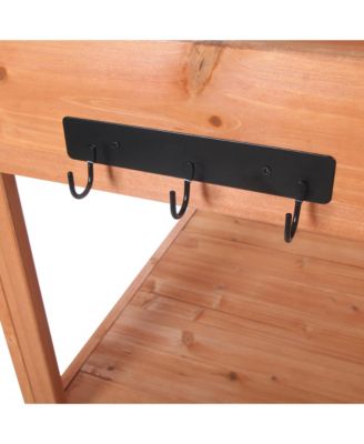 65" Large Wooden Farmhouse Rustic Outdoor Potting Bench Table, Patio Workstation, Garden Potting Bench