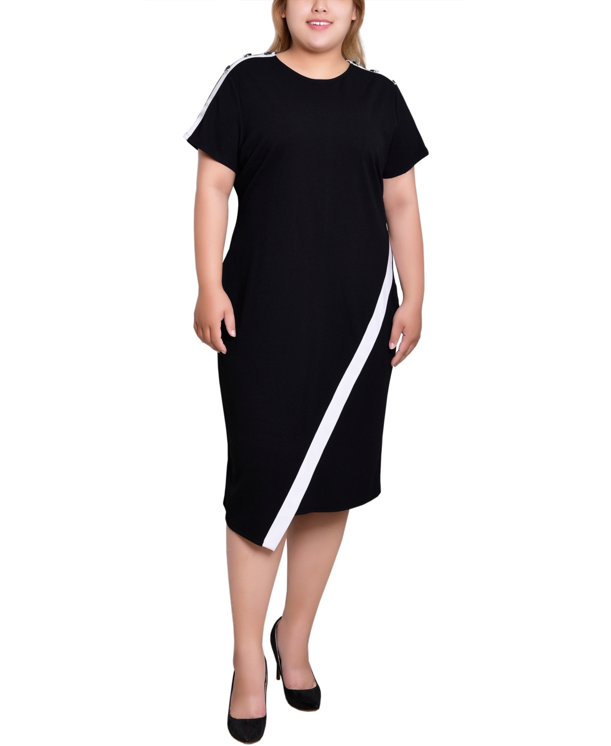 Ny Collection Plus Short-Sleeve Assymetrical Hem Dress