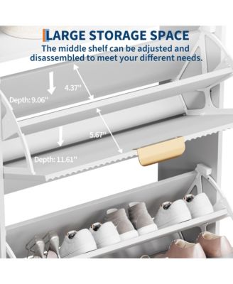 Fluted Shoe Cabinet with 2 Flip Drawers, Open Shelf and Metal Legs, Slim Entryway Storage for Hallway and Foyer