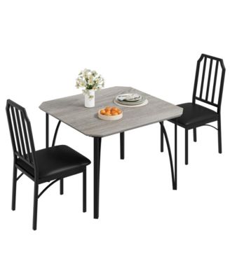 3-Piece 2-Person Modern Dining Table Set with PU Chairs