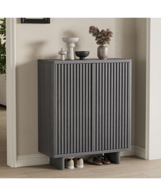 2 Piece 5 Tier Shoe Cabinet Set with Fluted Doors and Adjustable Shelves, Entryway Hallway Storage Organizer