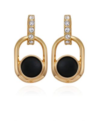 Gold-Tone Black Stone Linear Drop Earrings