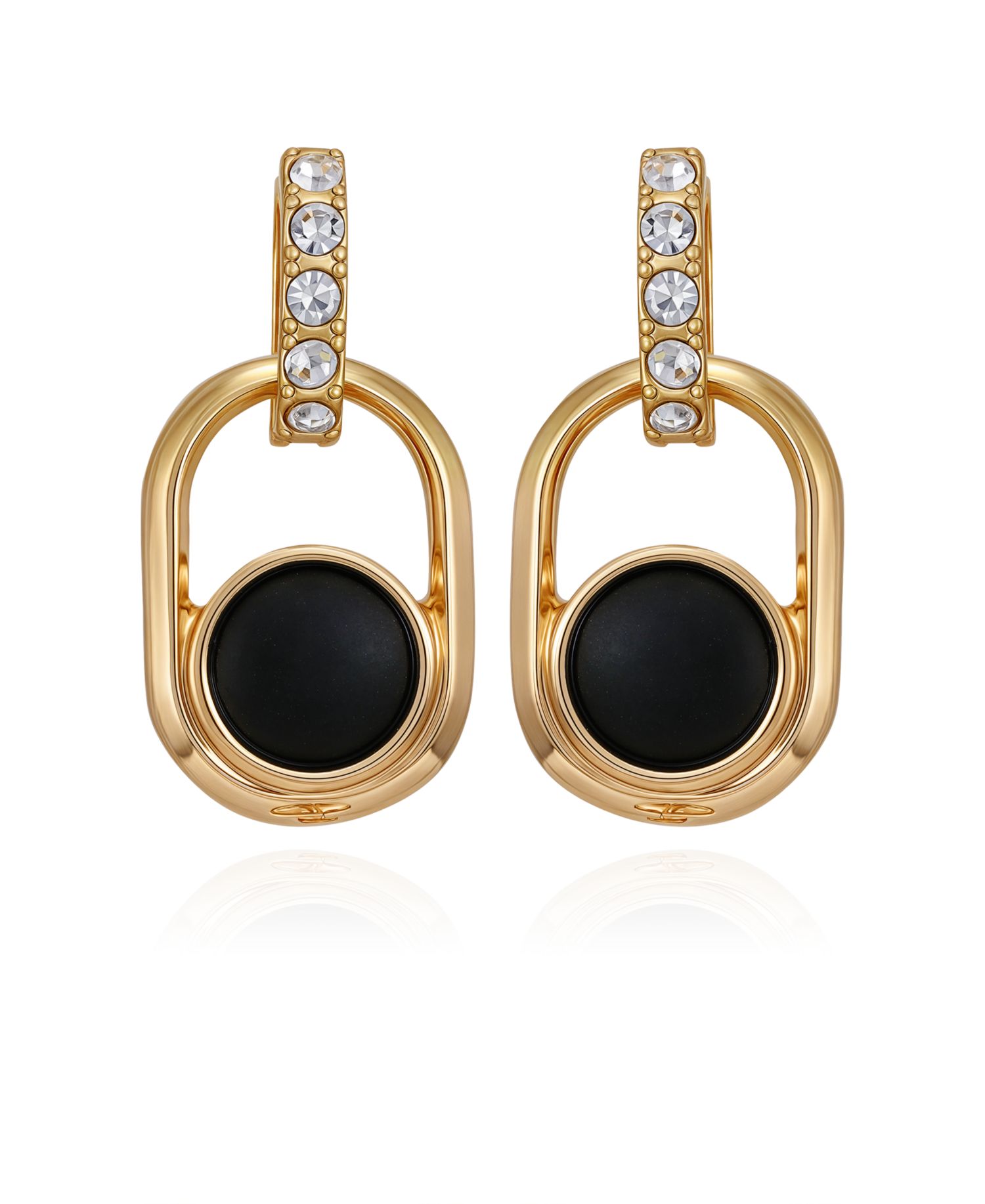Gold-Tone Black Stone Linear Drop Earrings