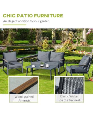 4 PC Patio Furniture Set w/ Table and Cushion, Dark