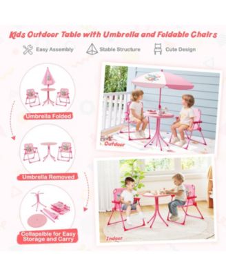 Kids 4-Piece Folding Picnic Table Set with Adjustable Umbrella