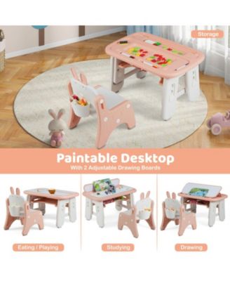 Kids Table and Rabbit Chair Set with Magnetic Drawing Boards