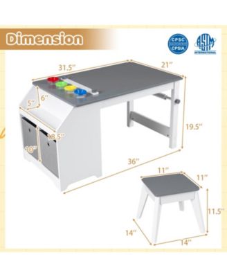 Kids Art Table and Stool Set with Paper Roll and 4 Paint Cups