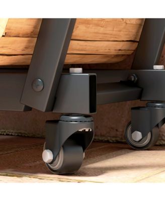 31" Outdoor Firewood Rack, Metal Log Holder with Wheels Hooks