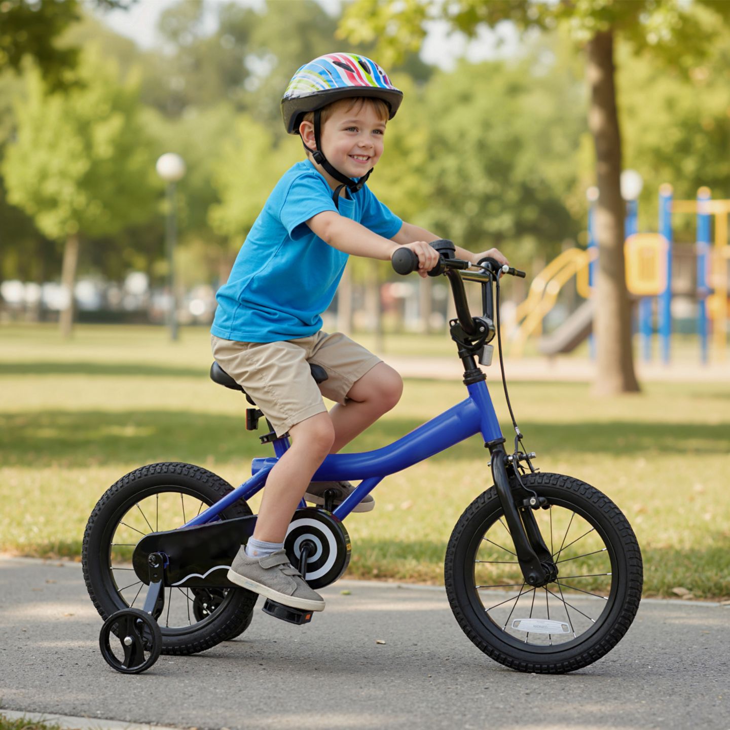 Детская игрушка Slickblue 14" Removable Training Wheels Kids Bike, 3–7 лет, цвет: Тёмно-синий — фото 2