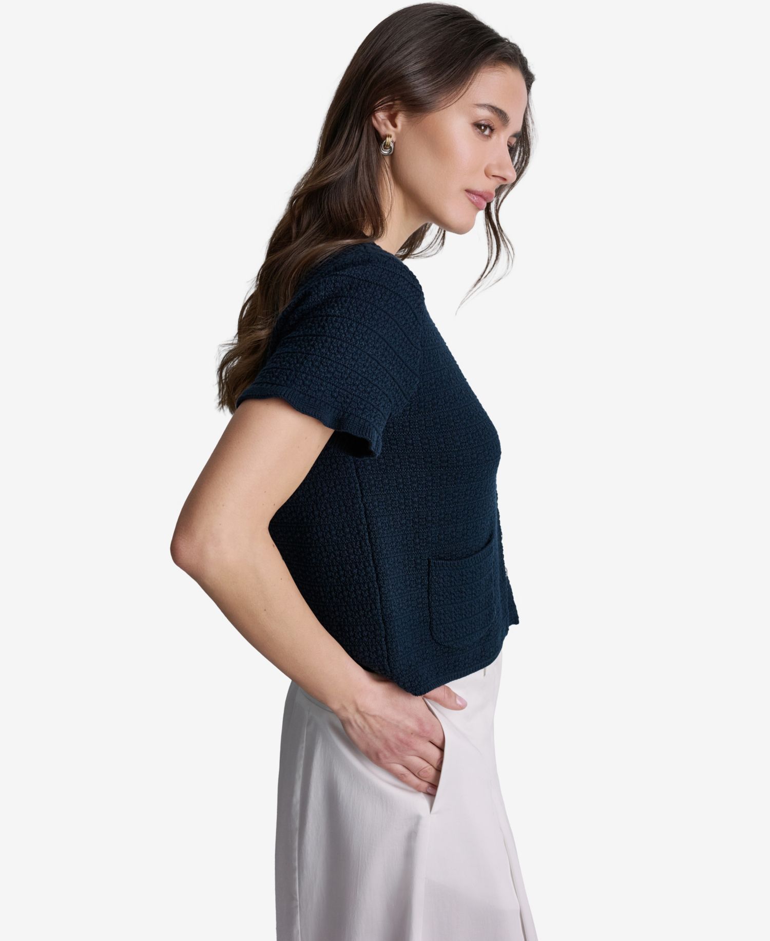 Women's Tweed Short-Sleeve Cropped Cardigan Sweater