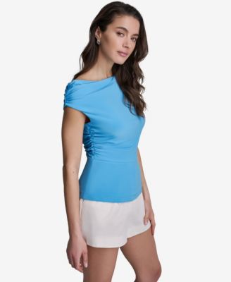 Women's Sleeveless Ruched Boat Neck Top