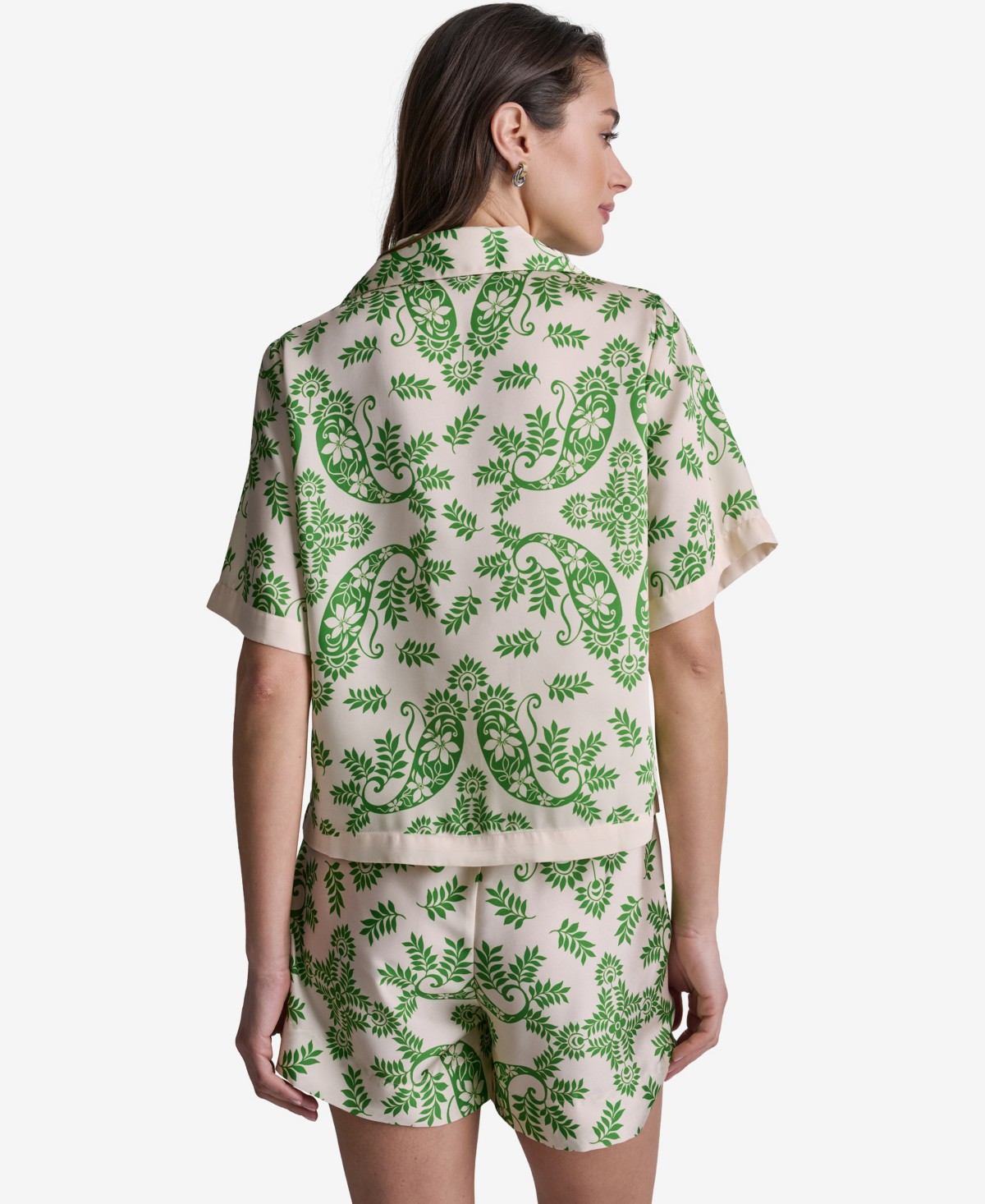 Женские топы BCBG Women's Botanical Print Short-Sleeve Button-Front Top — фото 6