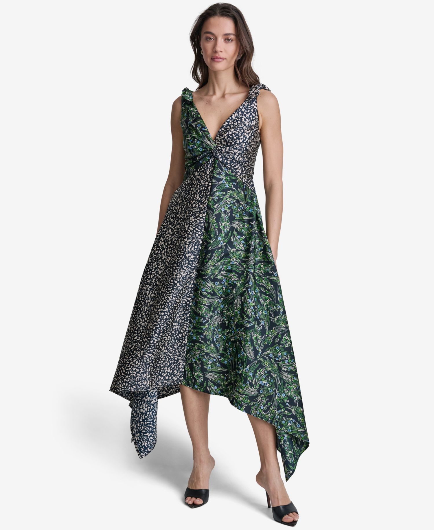 Women's Printed V-Neck Hem Dress