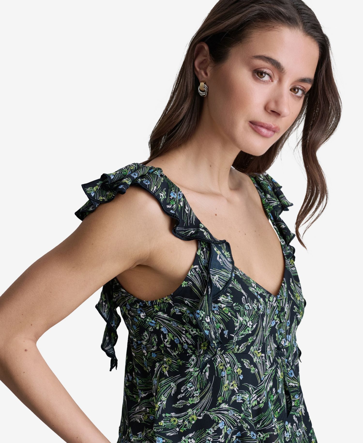 Women's Floral Print Ruffled V-Neck Top