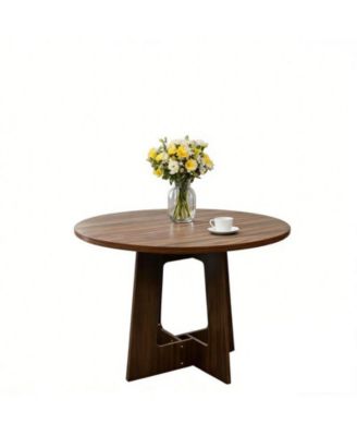 4-Person Farmhouse Round Dining Table with Triangular Pedestal