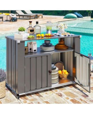 Outdoor Grill Table with Storage Cabinet Weatherproof, Outdoor Kitchen Island, Grill Cabinet Cart with Storage