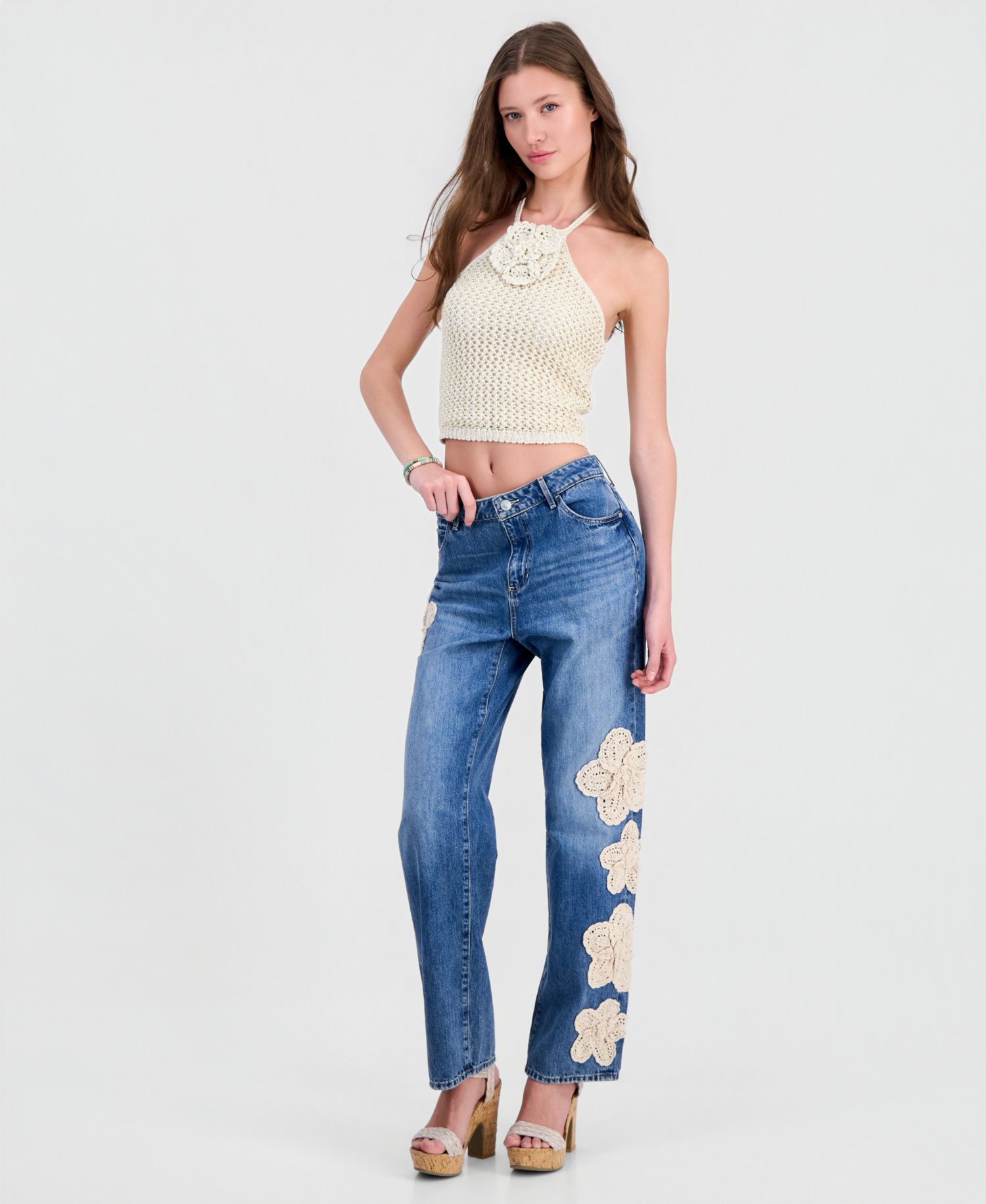 Women's Alicia Flower Crochet Halter Sweater