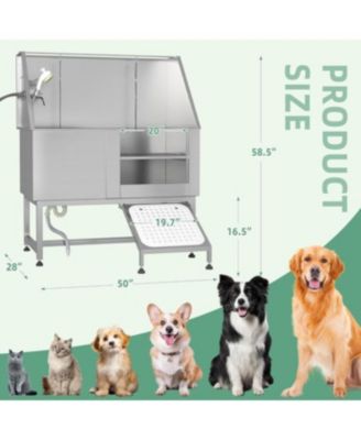 50” Height Adjustable Stainless Steel Dog Bathtub with Ramp