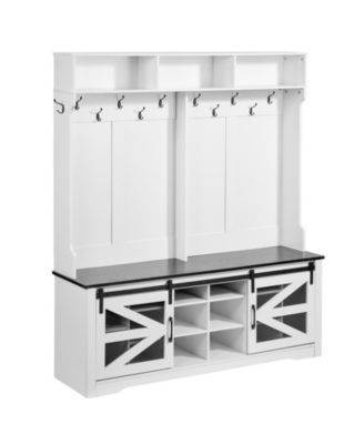 LED Hall Tree Entryway Bench with Shoe Storage, 12 Hooks, 59 inch Wide, Adjustable Shelves