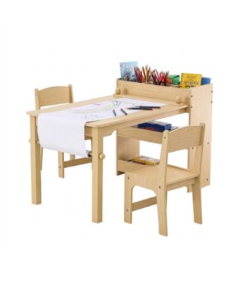 Kids Art Table and 2 Chairs, 2-in-1 Toddler Craft and Play Activity Table, Wood Set