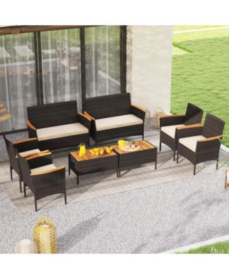 4 Piece Patio Wicker Sofa Set 2 Rattan Chairs and Loveseat with Table