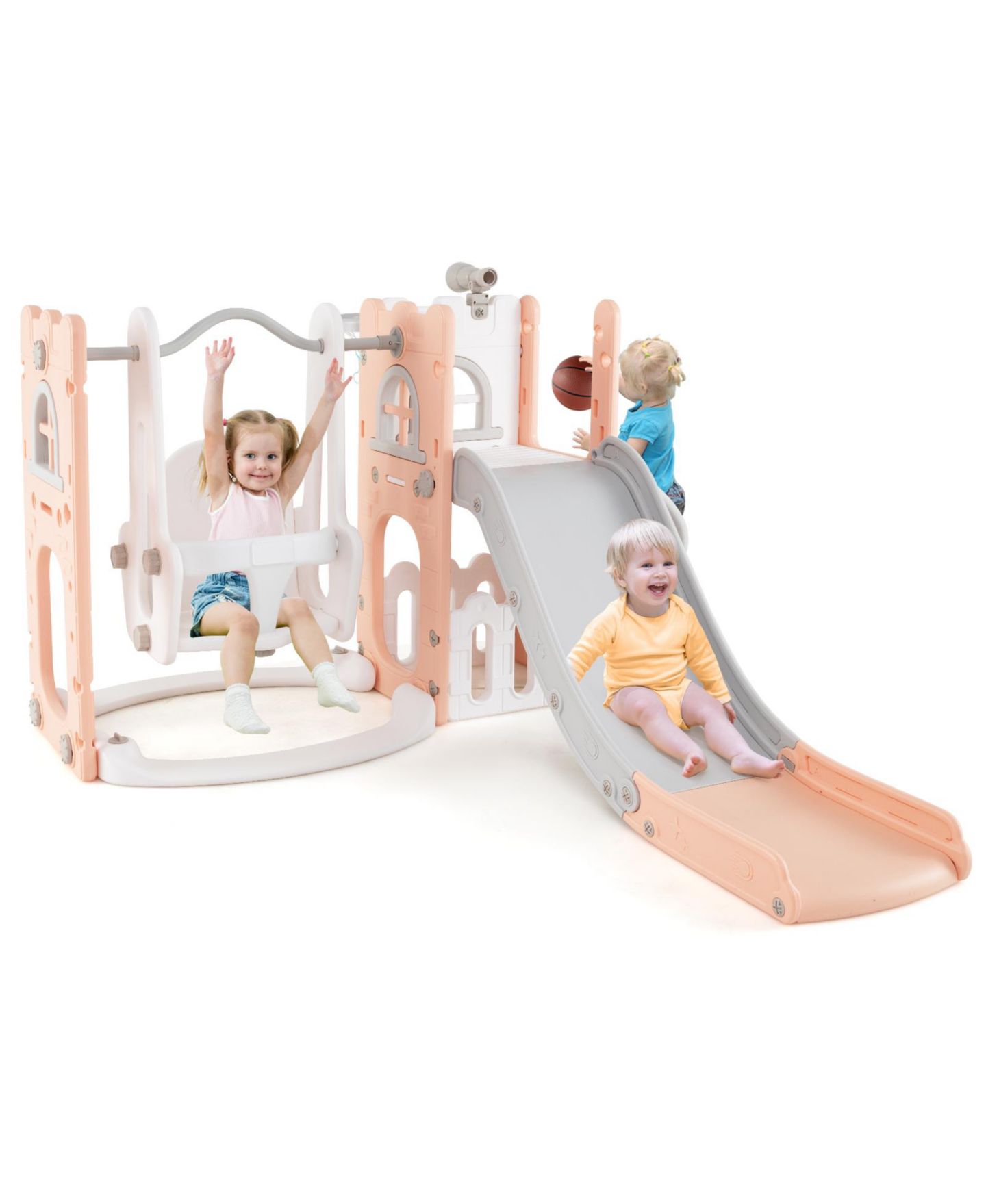 Детские игрушки Slickblue 7 in 1 L-Shaped Toddler Slide and Swing Set, Ages 1+, цвет: Серый — фото 4