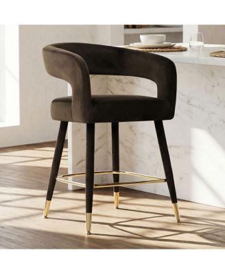 24" Velvet Counter Height Bar Stool with Arms, Gold Footrest, 1 Pc