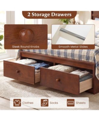 Full Size Bed Frame w/Storage Drawers Headboard Wooden Slat Support
