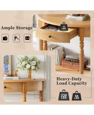 Farmhouse Half Moon Console Table with Drawer & Shelf