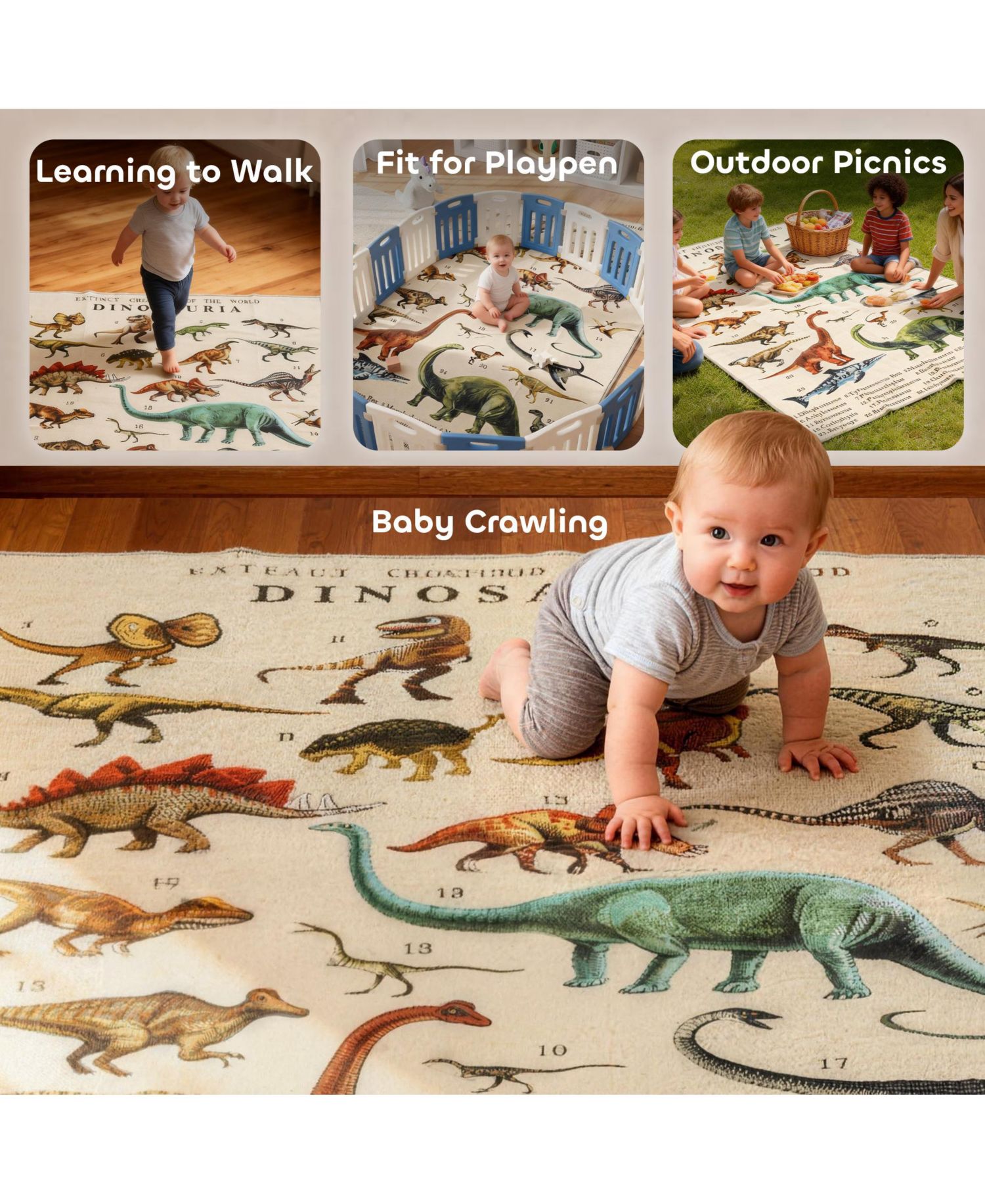 Dinosaur Pattern Play Mat, 78.7" x 59.1"