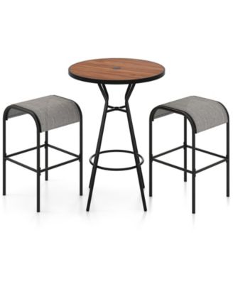 3-Piece Patio Round Bar Table Set with 1.6 Inch Umbrella Hole