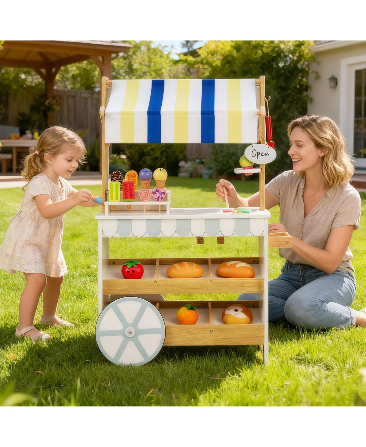 Детский игровой набор Slickblue Ice Cream Cart Grocery Store 2-in-1 Playset, от 3 лет, цвет: Белый — фото 2