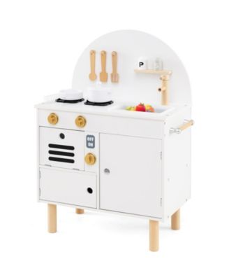 Kids Wooden Kitchen Playset with Stove Sink Microwave Oven